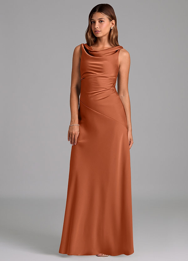 Azazie Nerine Brudtärneklänningar Klä av A-Linje i Stretch Satin Plisserad Cederros image1