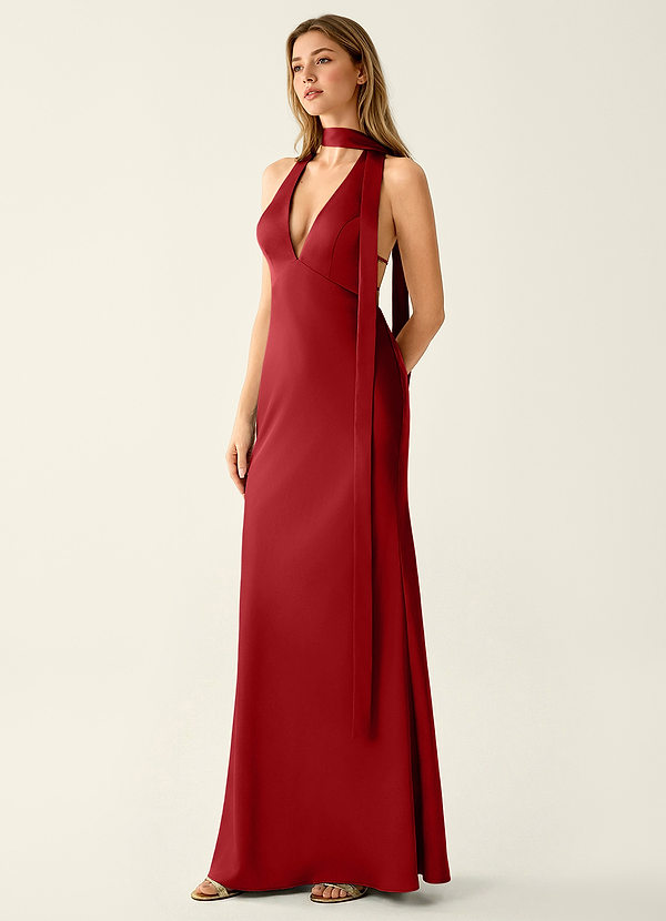 Wrenllien Rubinrot Satin-Abendkleid image1