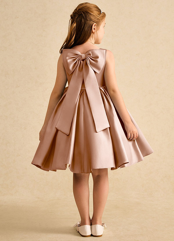 Azazie Jessie Flower Girl Dresses Champagne Rose A-Line Bow Matte Satin Dress image1