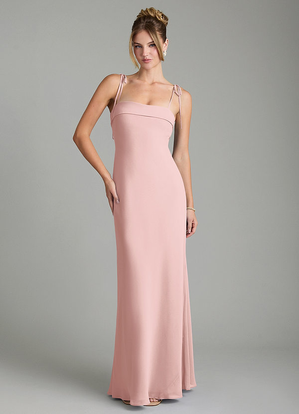 Azazie Ellia Bridesmaid Dresses Powder Pink Sheath Bow Chiffon Dress image1