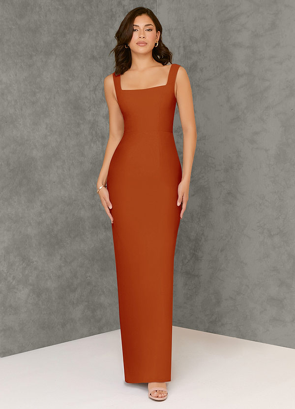 Azazie Flori Bridesmaid Dresses Paprika Sheath Square Neckline Chiffon Dress image1