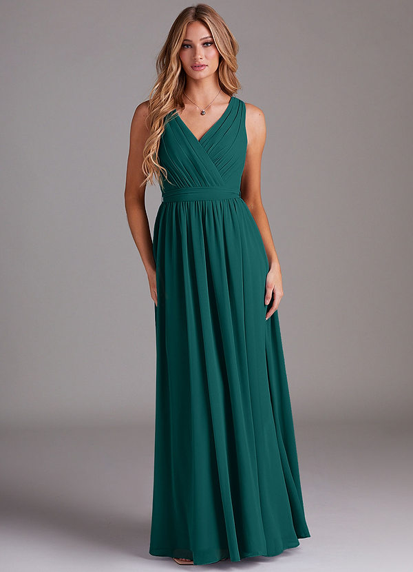 Azazie Kingsley Bridesmaid Dresses Peacock A-Line Lace Chiffon Dress image1