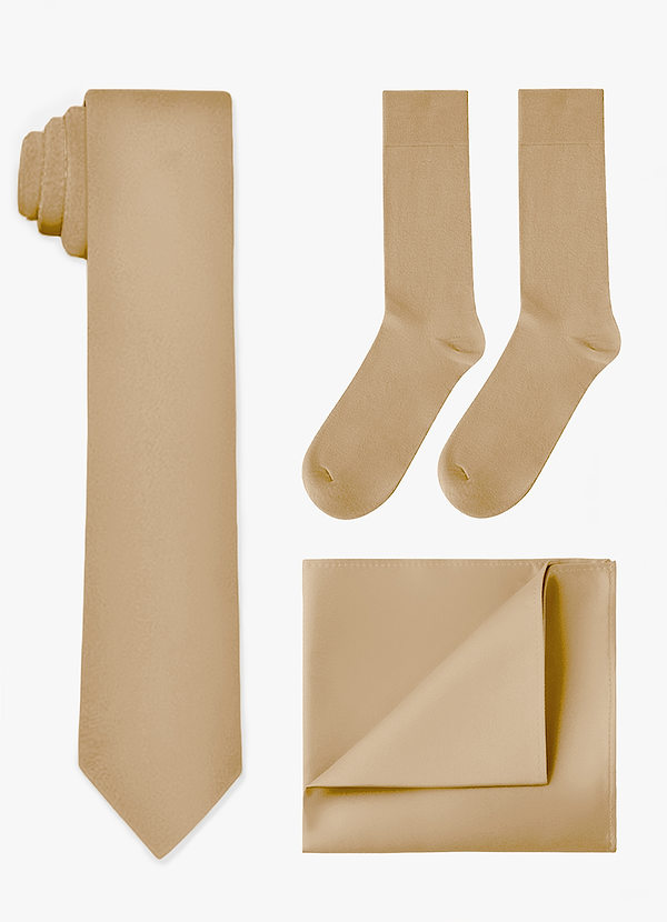 front Passendes Set aus breiter Krawatte, Einstecktuch und Socken