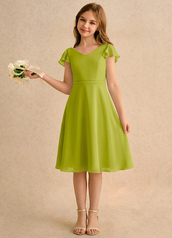 Azazie Narin Girls Formal Blumenkinder Kleider A-Linie mit ärmel Chiffon Kleid Zitronengras image1