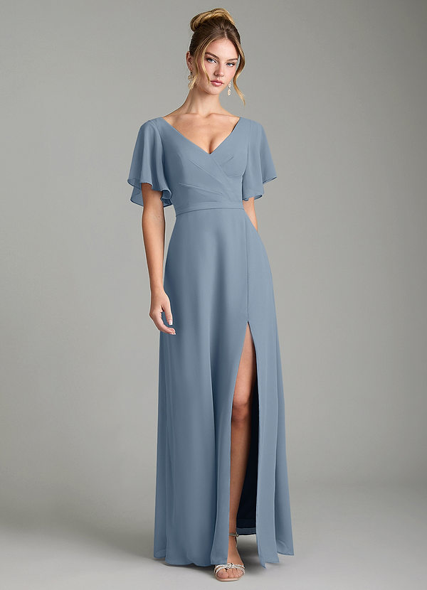 Ambrosia Bridesmaid Dresses Dusty Blue A-Line Pleated Chiffon Dress image1
