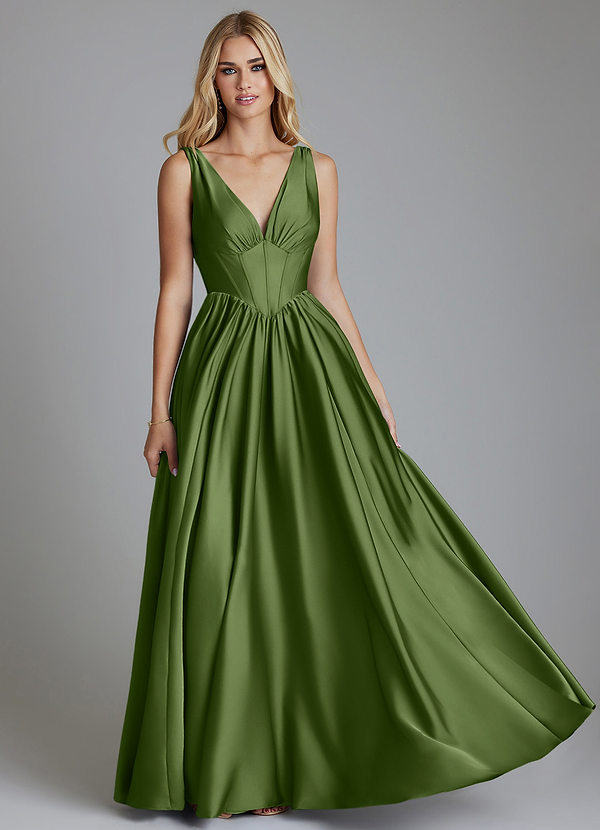 Azazie Delmie Brudtärneklänningar Klä av A-Linje i Stretch Satin Korsett Enbärsgrön image1