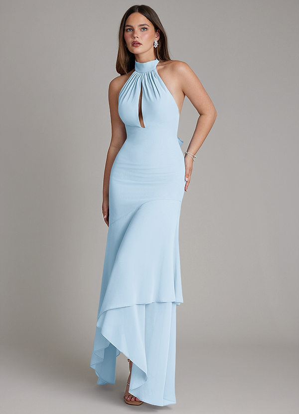 Azazie Magda Bruidsmeisjes Jurken Jurk van Chiffon met Zeemeermin Hoge Kraag Hemelsblauw image1