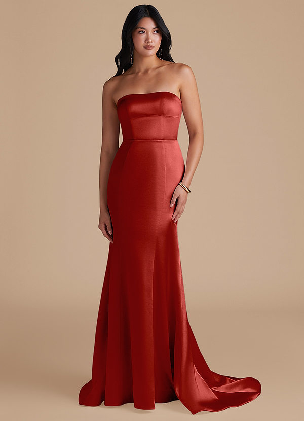 Azazie Aura Bridesmaid Dresses Rust Mermaid Metallic Satin Convertible Dress image1