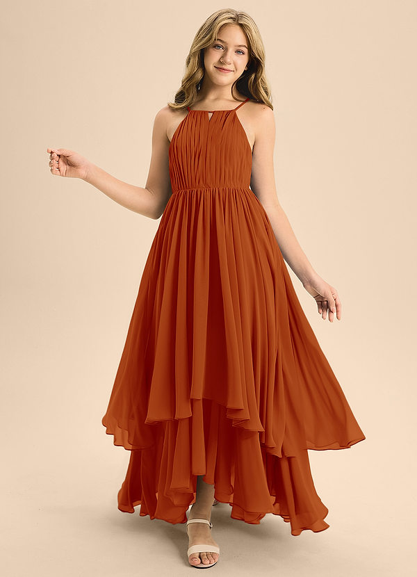 Azazie Elliora Junior Paprika A-Line Pleated Chiffon Dress image1