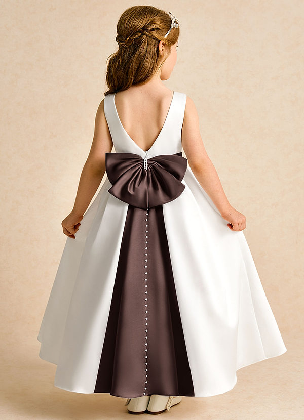 Azazie Cherry Flower Girl Dresses Ivory Ganache Ball-Gown Pleated Matte Satin Dress image1