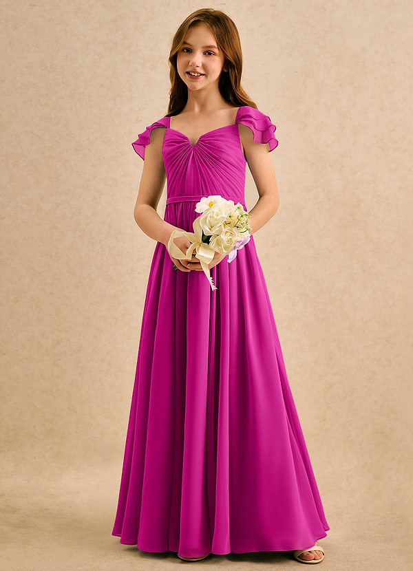 Azazie Meimei Girls Formal Vestidos de Niña de Flores Vestido de Fucsia de Gasa de Corte en A con Plisado image1