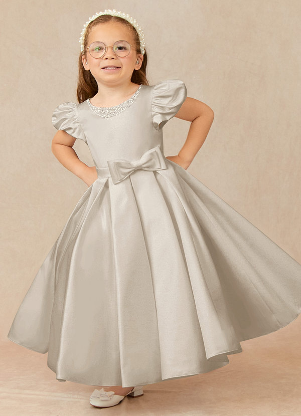 Azazie Jewel Flower Girl Dresses Frost Ball-Gown Pleated Matte Satin Dress image1