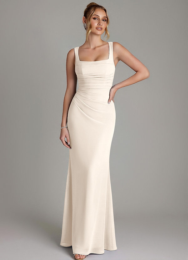 Azazie Agustina Bridesmaid Dresses White Alabaster Mermaid Corset Chiffon Dress image1