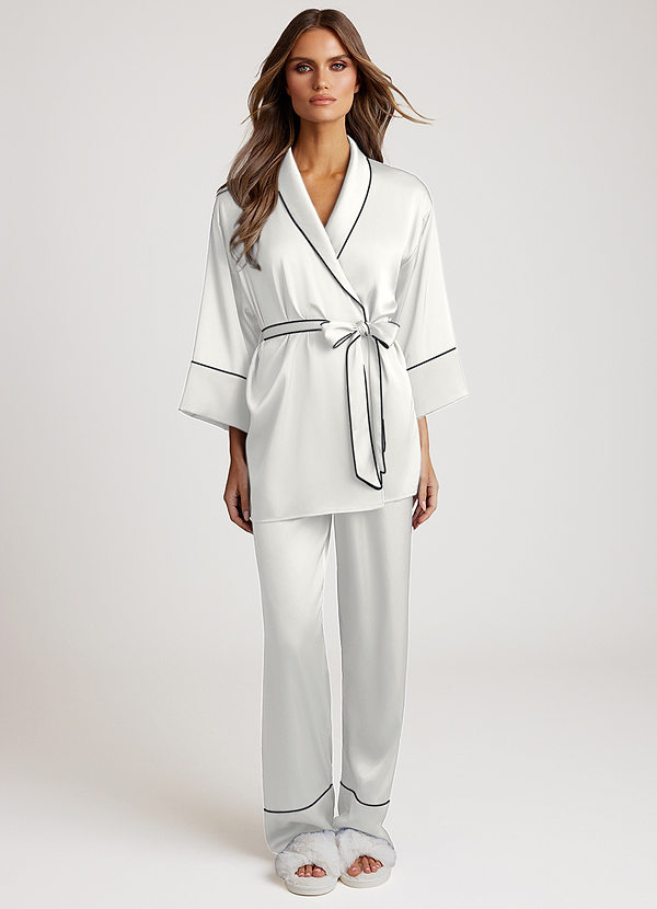 front White Satin Trim Pajama Set