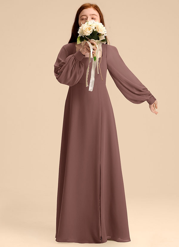Azazie Bondi Junior Abito A-Line in Chiffon Blusa Espresso image1