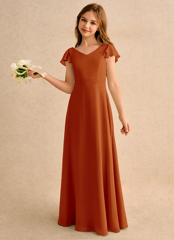 Azazie Nari Girls Formal Sukienki dla dziewczynek sypiących kwiaty Linia A z rękawami Szyfon Długość podłogi Sukienka image1