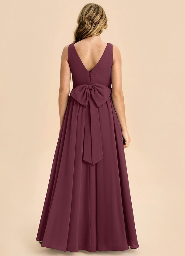 Azazie Hathaway Junior Cabernet A-Line Bow Chiffon Dress image1