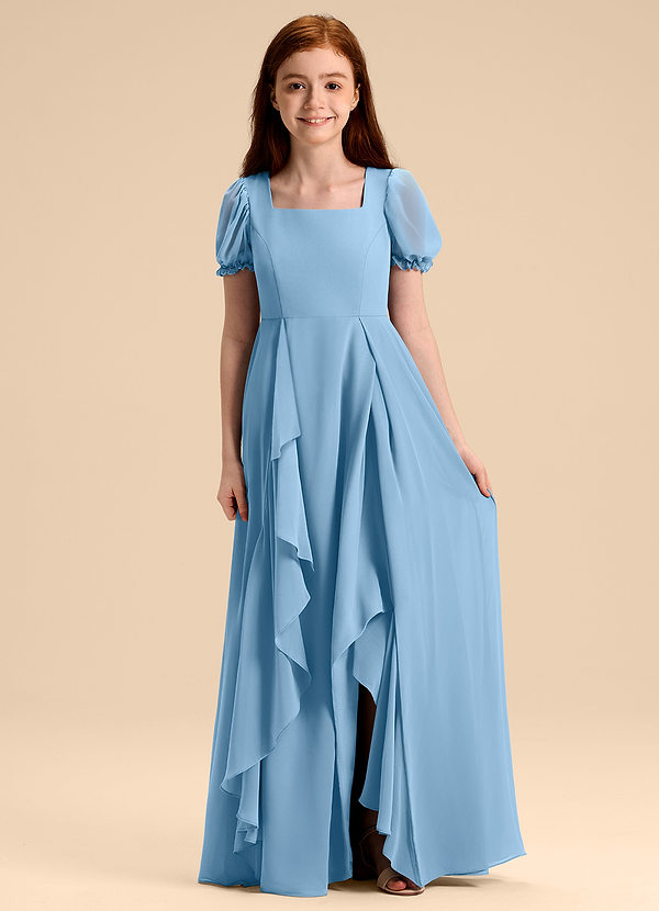 Azazie Priya Junior Robe Trapèze en Mousseline de soie Blouson Acier Bleuté image1