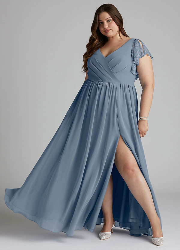 Azazie Zella Robes Demoiselle d'honneur Robe Trapèze en Mousseline de soie Dentelle Violet Crépusculaire image1