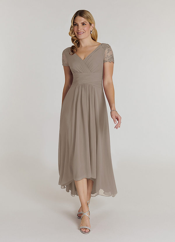Azazie Thais Brautmutterkleider A-Linie Spitze Chiffon Kleid Taupe image1