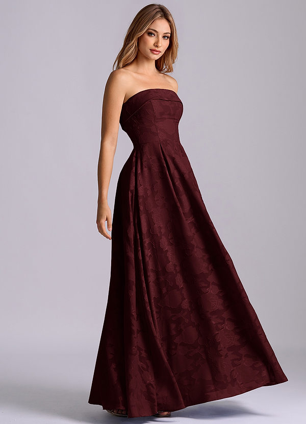 Azazie Lucienne Bridesmaid Dresses Cabernet A-Line Strapless Floral Burnout Dress image1