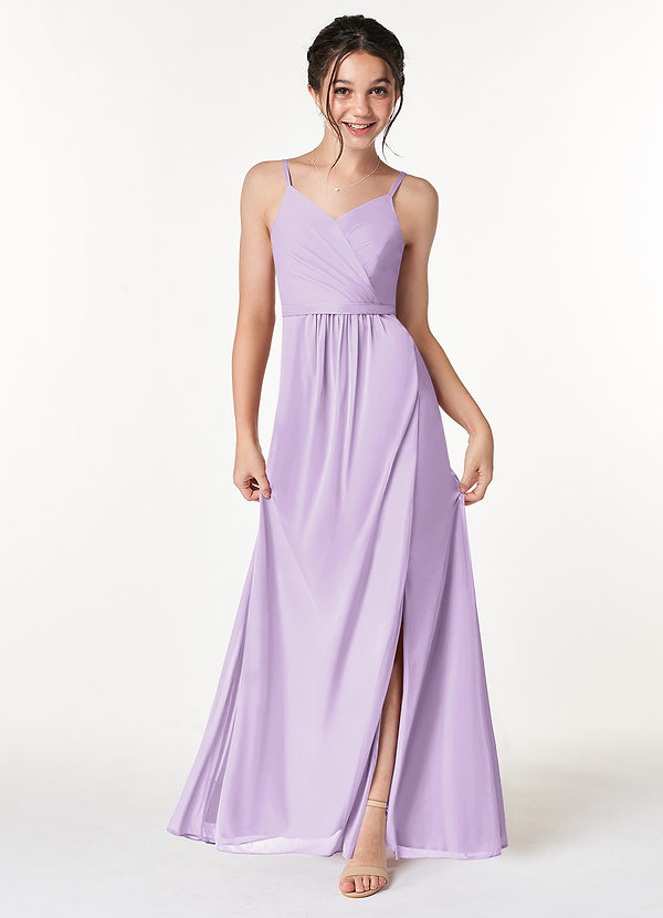 Azazie Luxy Junior Lilac Pleated Mesh Dress image1
