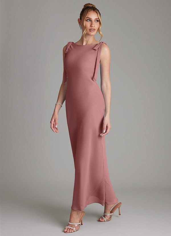 Azazie Luddie Bridesmaid Dresses Desert Rose Mermaid Bow Chiffon Dress image1