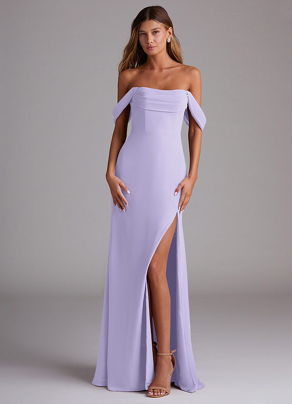 Azazie Saige Bridesmaid Dresses Lilac A-Line Off the Shoulder Chiffon Convertible Dress image1