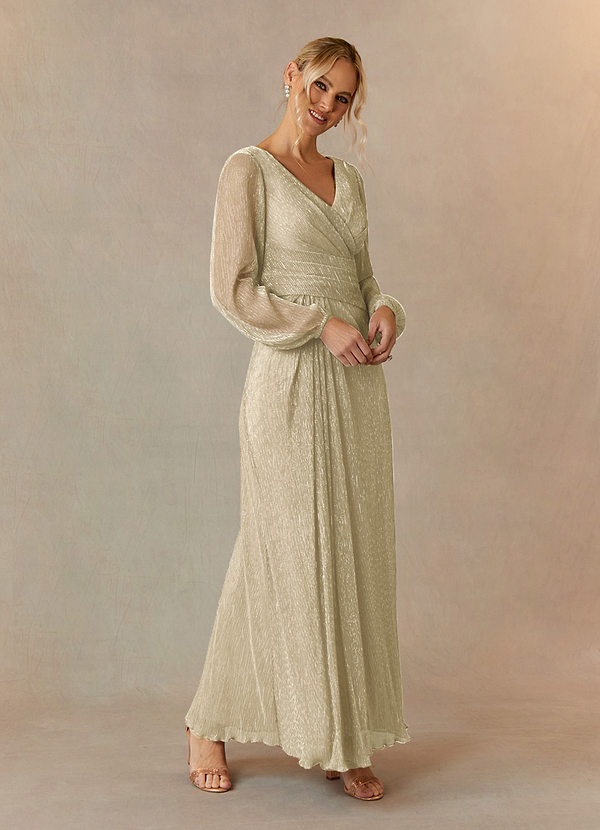 Upstudio Winslow Mother of the Bride Dresses A-Line V-Neck Pleated Metallic Mesh Ankle-Length Dress image1