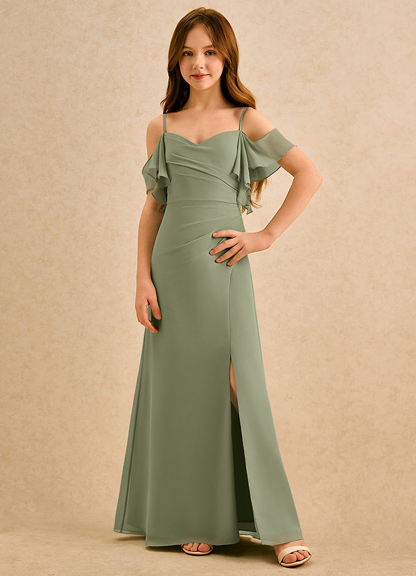 Azazie Pippy Girls Formal Sukienki dla dziewczynek sypiących kwiaty Linia A Dekolt w kształcie serca Szyfon Długość podłogi Sukienka image1