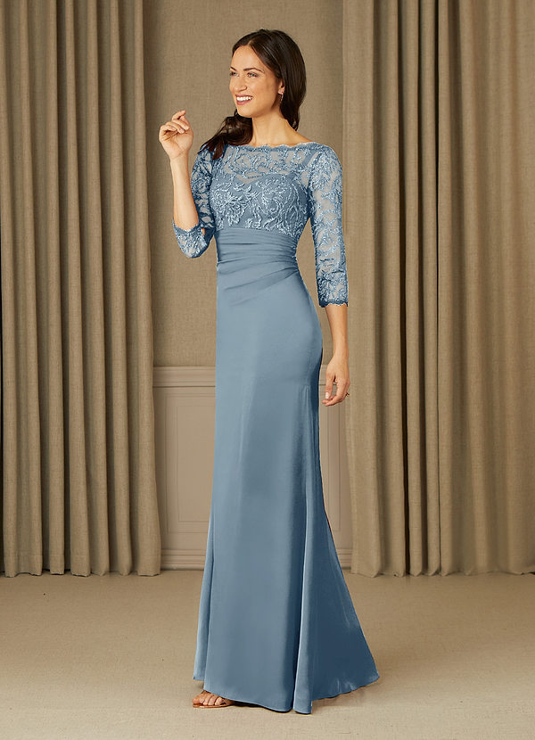 Azazie Stefani Mother of the Brides Dresses Dusty Blue Mermaid Lace Dress image1