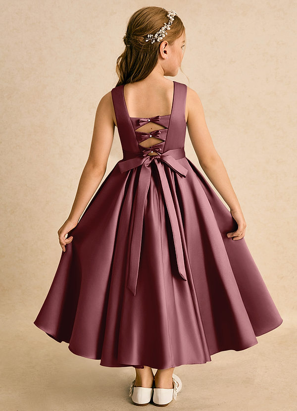 Azazie Junebuj Vestidos de Niña de Flores Vestido de Rosa Del Desierto de Satin Mate de Princesa con Plisado image1
