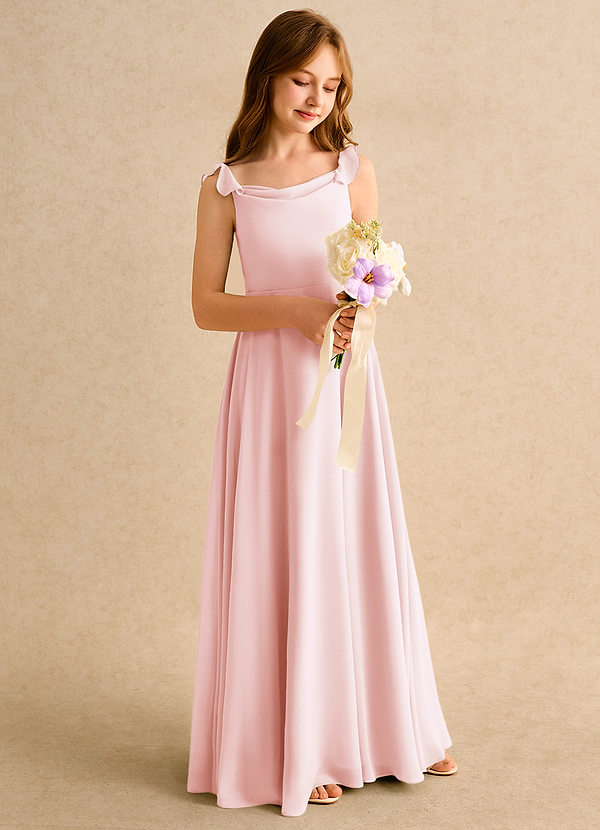 Azazie Puppy Junior Formal Flower Girl Dresses Blushing Pink A-Line Pleated Chiffon Dress image1