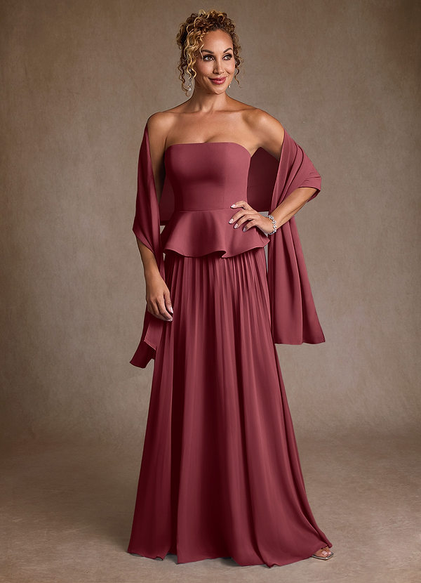 Azazie Josabeth Brautmutterkleider A-Linie Plissee Chiffon Kleid Merlot image1