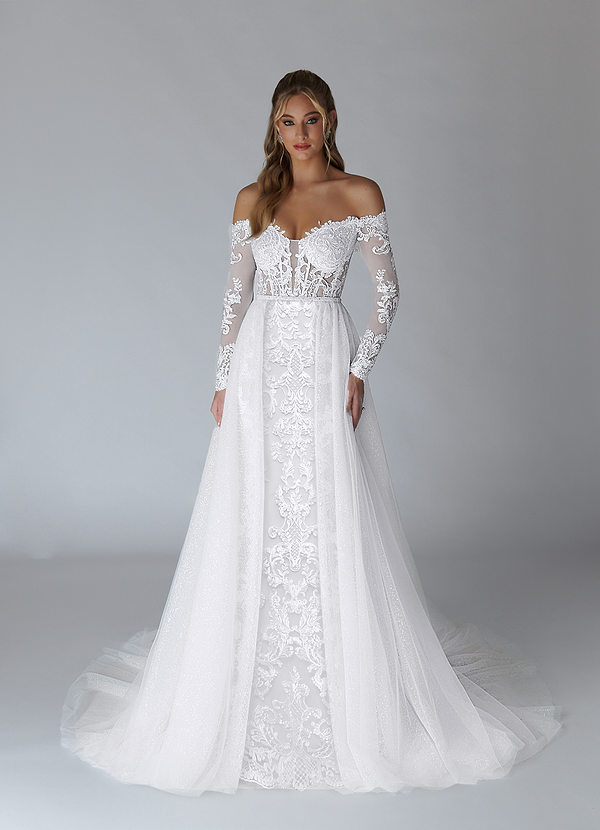 Azazie Solaris Wedding Dresses A-Line V-Neck Sequins Tulle Chapel Train Dress image1