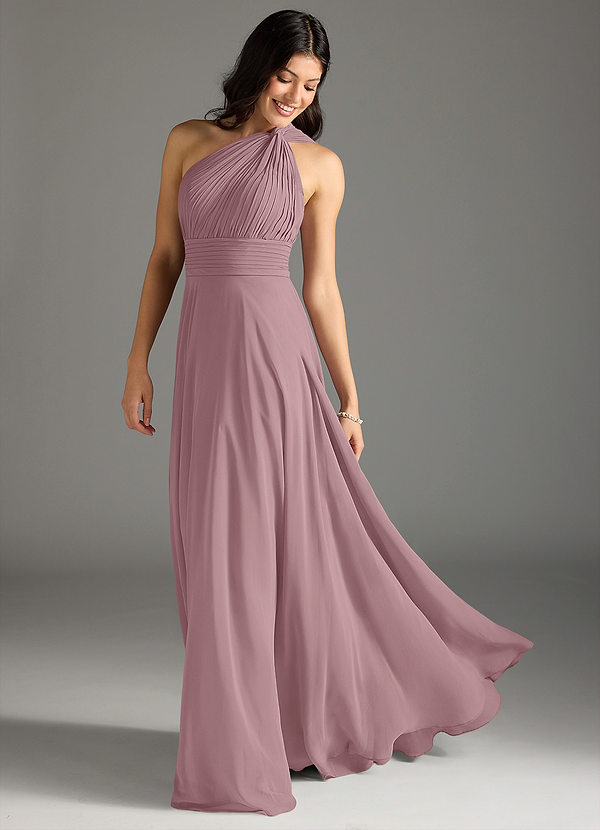 Azazie Charlize Bridesmaid Dresses Dusty Rose A-Line One Shoulder Chiffon Dress image1