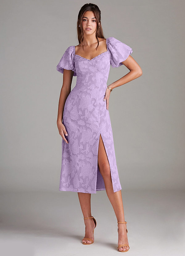 Azazie Evalina Bridesmaid Dresses Lilac Sheath Floral Burnout Dress image1