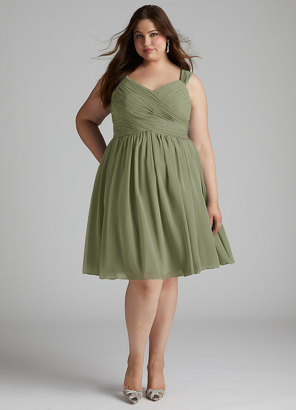 Azazie Angie Bridesmaid Dresses Pistachio A-Line Corset Chiffon Dress image1