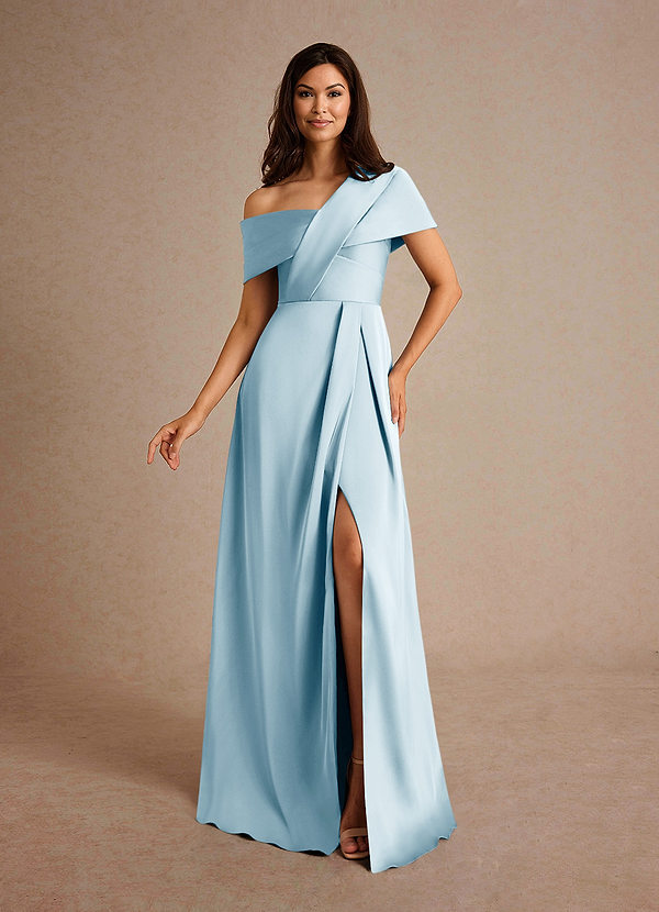 Azazie Milton Brautmutterkleider A-Linie Plissee Stretch-Satin Kleid Himmelblau image1