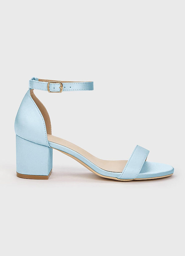 front Matching Color Matte Satin One Strap Buckle Block Heel Sandals
