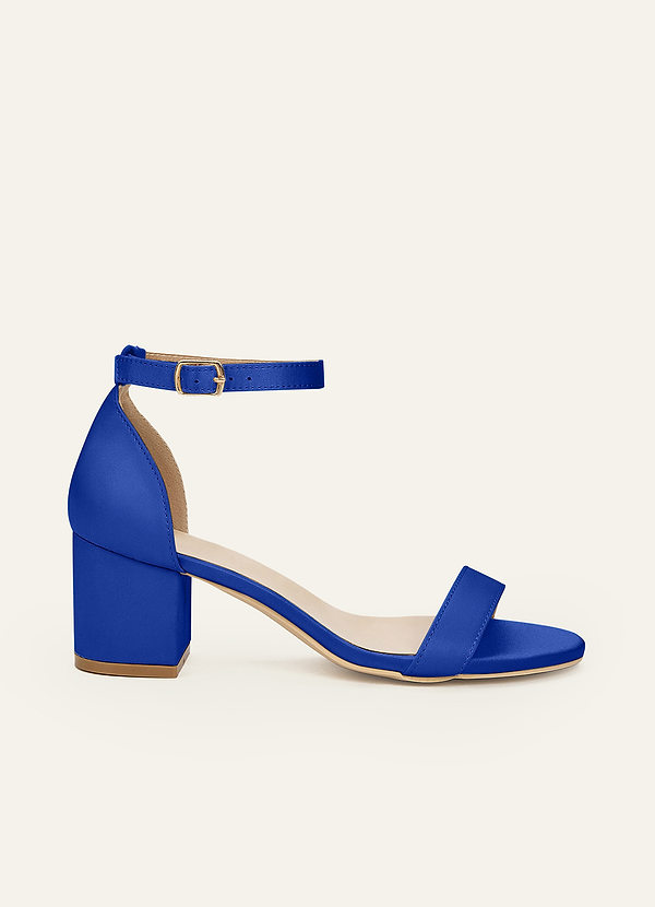 front Matching Color Matte Satin One Strap Buckle Block Heel Sandals