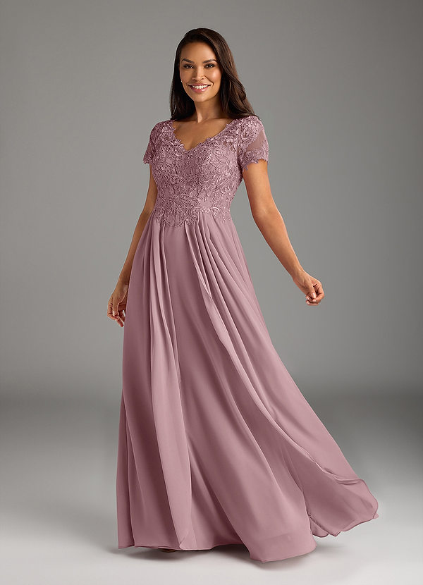 Azazie Dunja Mother of the Brides Dresses Dusty Rose A-Line V-Neck Lace Chiffon Dress image1