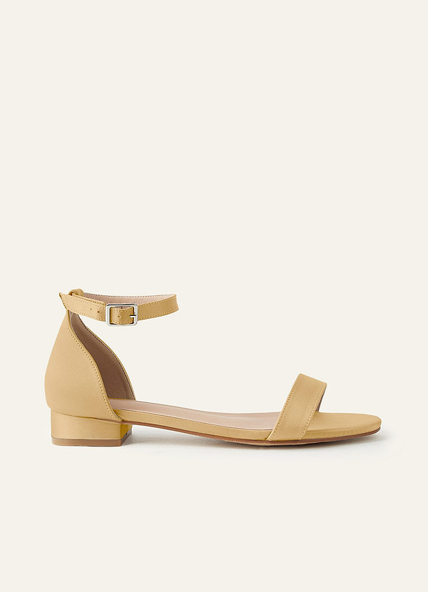 front Matching Color Matte Satin Single Strap Ankle Buckle Block Flat Sandals