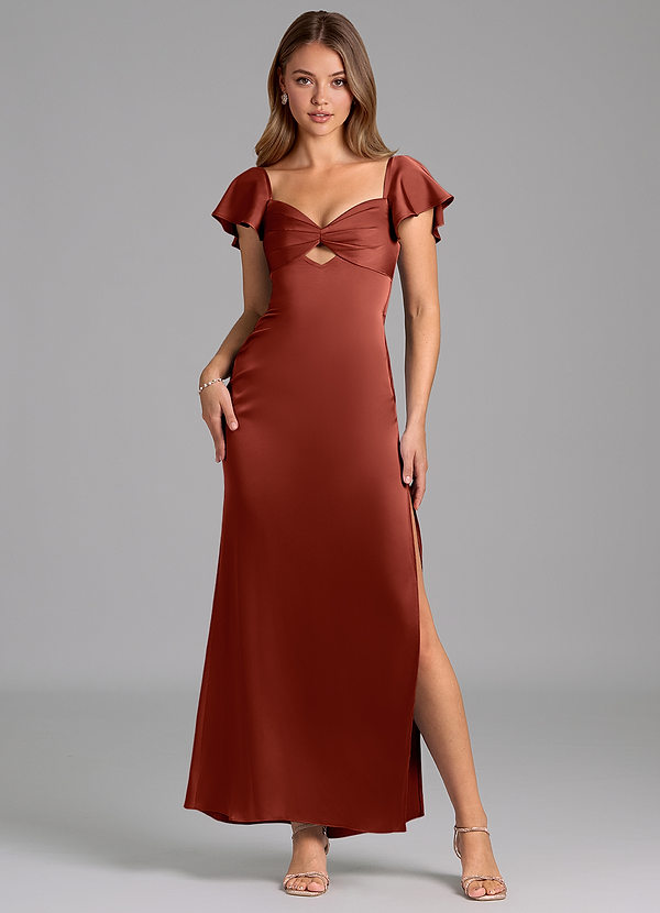 Azazie Demia Brudtärneklänningar Klä av Tubklänning i Stretch Satin Älskling Halsringning Terrakotta image1