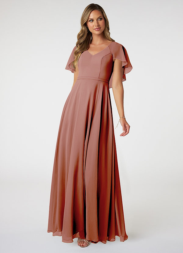 Azazie Jamie Bridesmaid Dresses Cedar Rose A-Line Chiffon Dress image1
