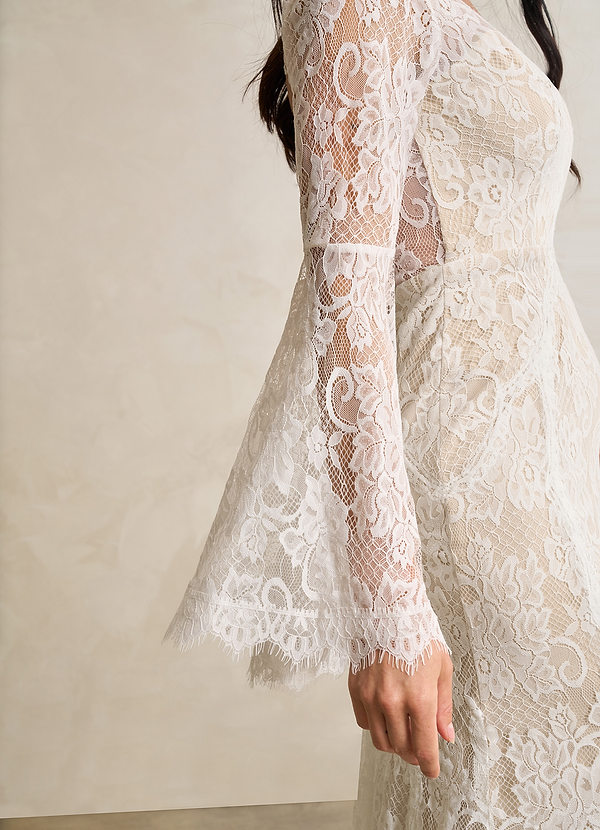 Azazie Hayes Vestidos de Novia Vestido de Blanco Diamante Champán de Encaje de Corte Sirena con Cuello en V image1