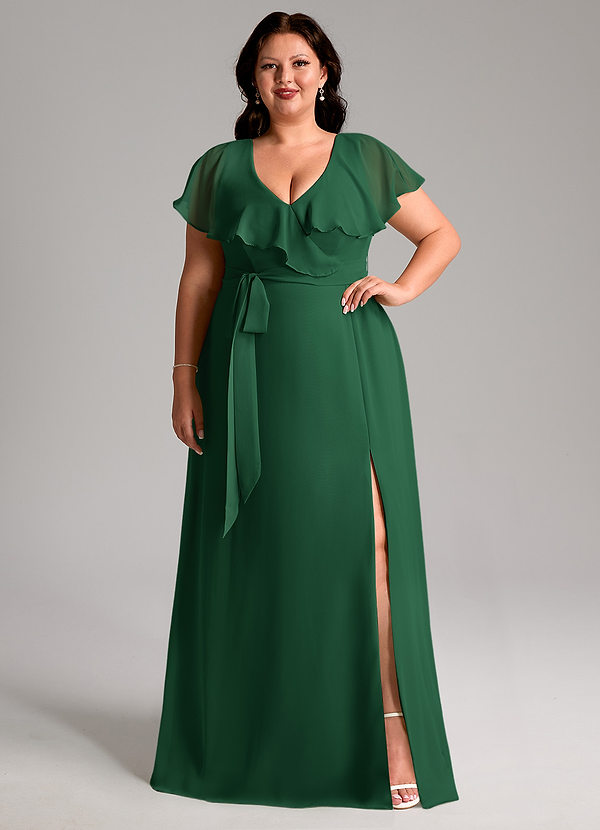 Azazie Lainey Bridesmaid Dresses Dark Green A-Line with Pockets Chiffon Dress image1