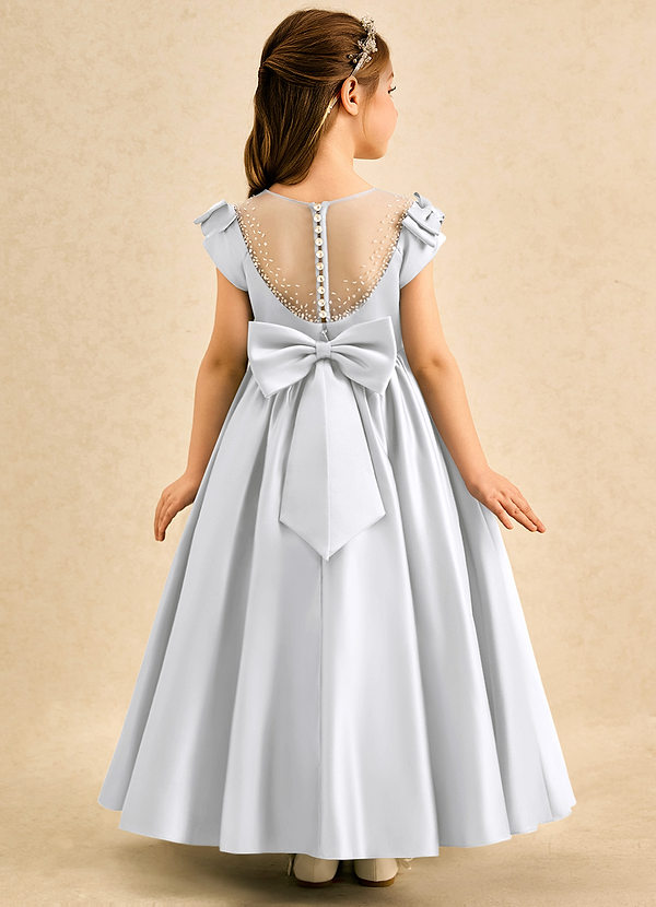 Azazie Toffee Blumenkinder Kleider Ballkleid Schleifen Matte Satin Kleid Weiß image1