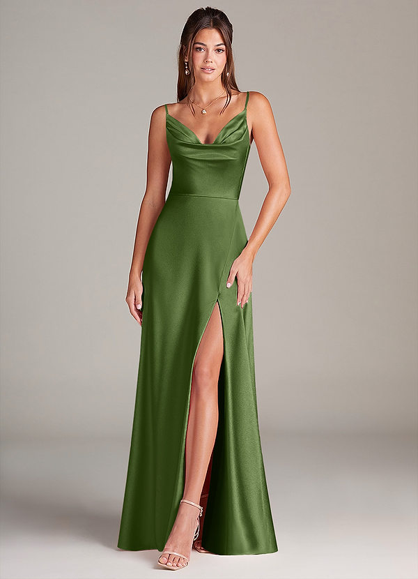 Azazie Sarella Brautjungfernkleider A-Linie Plissee Stretch-Satin Kleid Wacholder image1