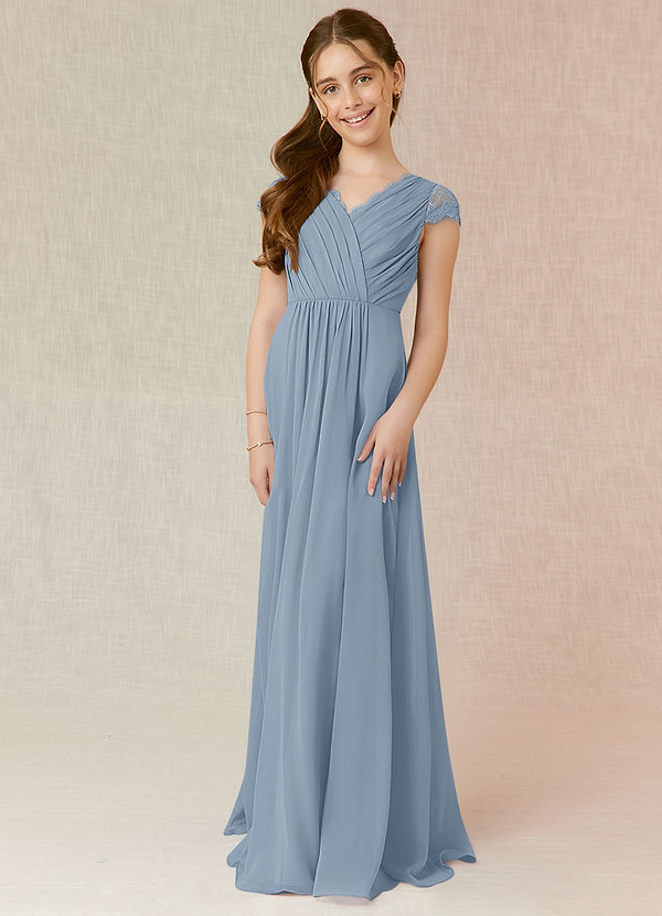 Azazie Veda A-Line Lace Chiffon Floor-Length Junior Bridesmaid Dress image1
